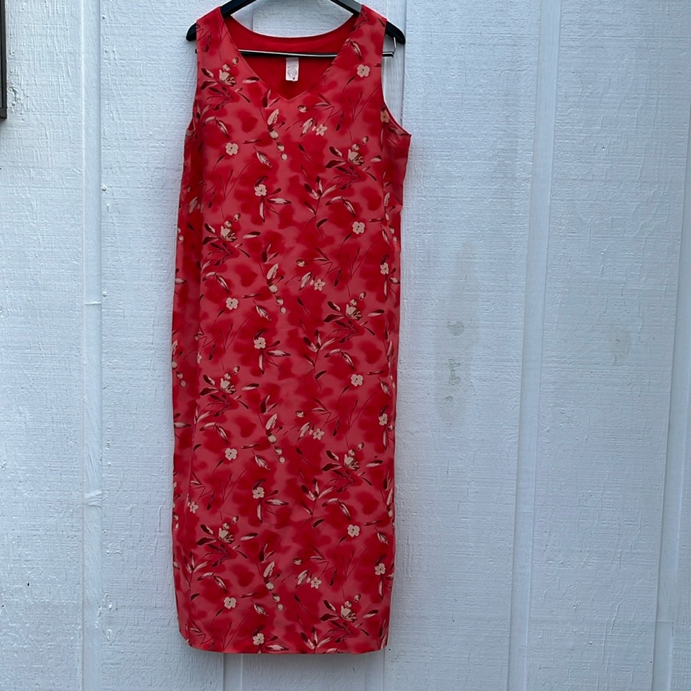 Vintage Women’s Sleeveless Red Floral long Dress Sz large